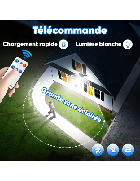 Mini lampe solaire 3 panneaux intégrés 216 LED lumière blanche avec télécommande