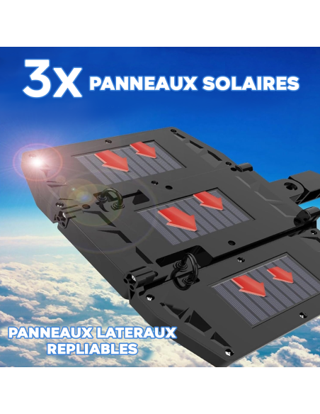 Mini lampe solaire 3 panneaux intégrés 216 LED lumière blanche avec télécommande