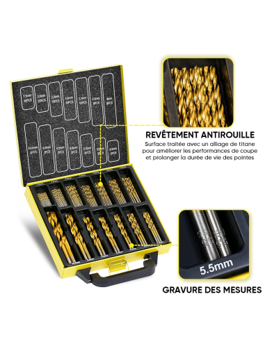 Ensemble de 100 forets en acier antirouille de...