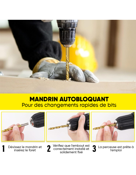 Ensemble de 100 forets en acier antirouille de 1,5 à 10 mm avec mallette