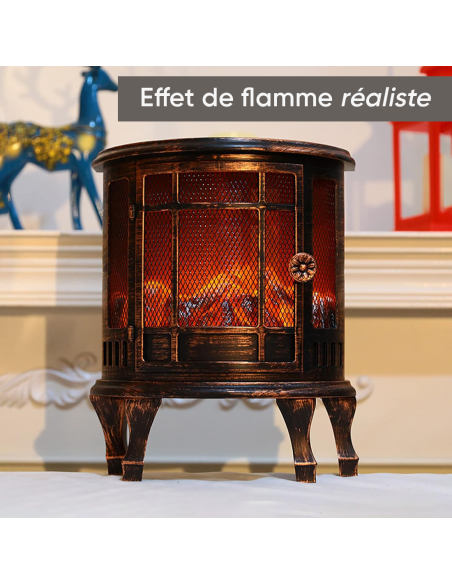 Cheminée Décorative à Piles Effet Flammes Compacte en Bronze