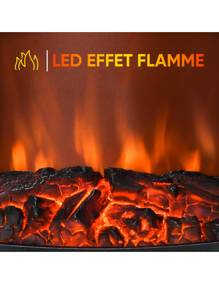 Cheminée Décorative Ronde Moderne avec LED Effet Flamme à Piles