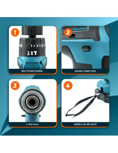 Perceuse-visseuse Double Batterie 21V...