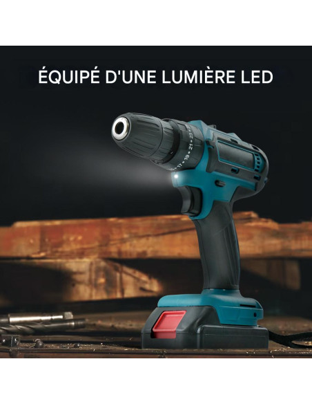 Perceuse-visseuse Double Batterie 21V Rechargeable Mallette avec Outils Inclus