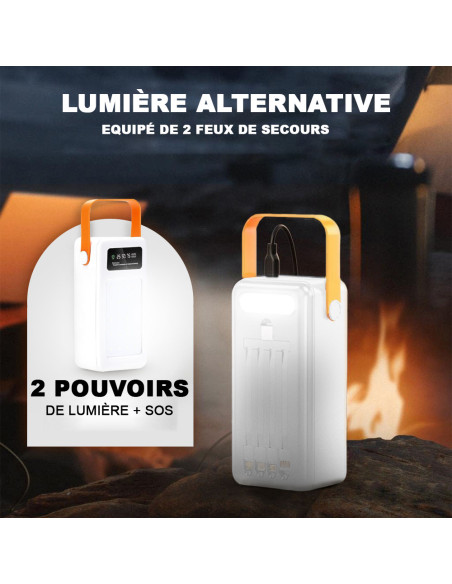 Power Bank 60000mAh avec Lumière d'Urgence, Recharge Rapide et Portable