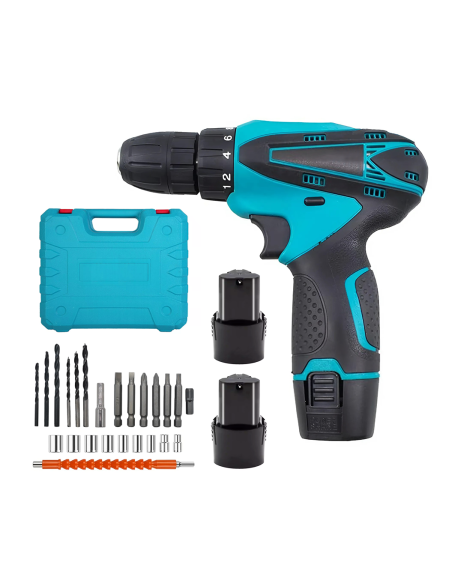 Perceuse-visseuse sans fil 12V avec double batterie rechargeable et lumière LED