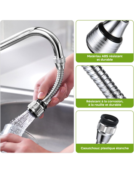 Brise-jet flexible mélangeur robinet de cuisine buse rotative à 360°