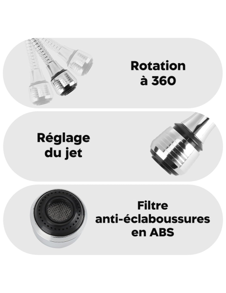 Brise-jet flexible mélangeur robinet de cuisine buse rotative à 360°