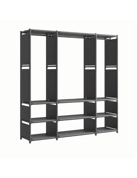 Armoire Garde-robe en Tissu Étagère Camping 9 Étagères Barres de Penderie