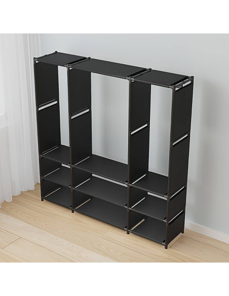 Armoire Garde-robe en Tissu Étagère Camping 9 Étagères Barres de Penderie
