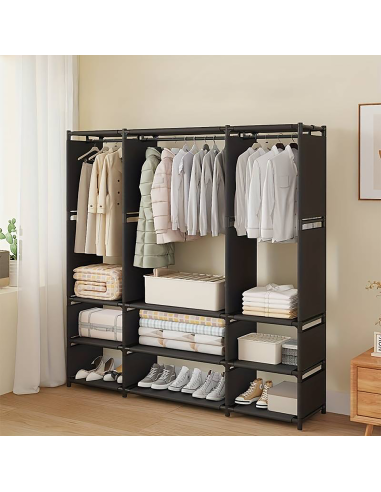 Armoire Garde-robe en Tissu Étagère Camping 9...
