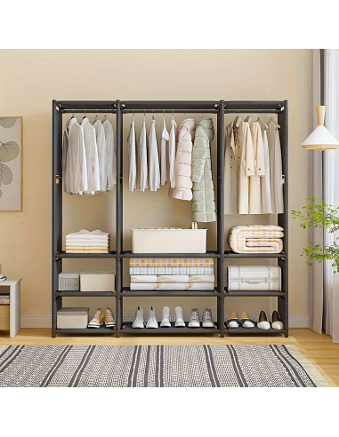 Armoire Garde-robe en Tissu Étagère Camping 9...