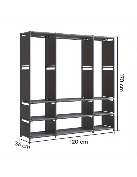 Armoire Garde-robe en Tissu Étagère Camping 9 Étagères Barres de Penderie