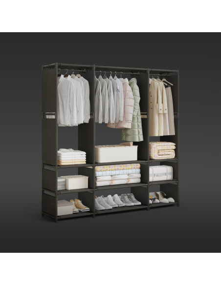 Armoire Garde-robe en Tissu Étagère Camping 9 Étagères Barres de Penderie