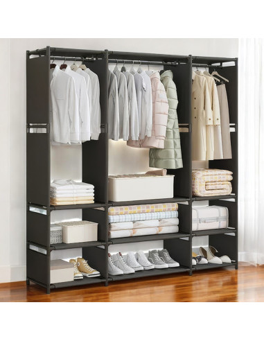 Armoire Garde-robe en Tissu Étagère Camping 9...