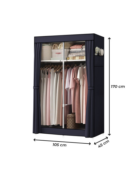 Armoire en Tissu 2 Portes avec Étagères et Barre à Vêtements, Idéale Camping