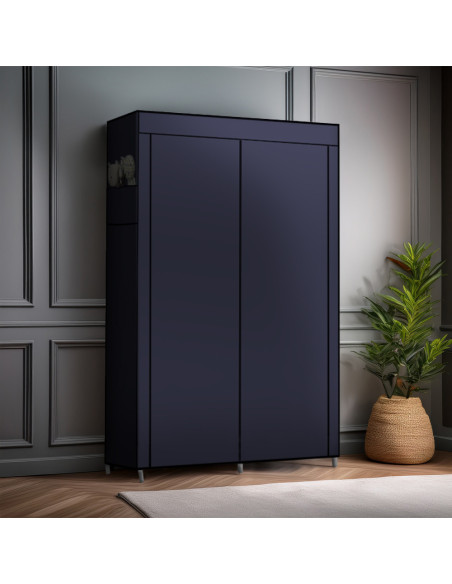 Armoire en Tissu 2 Portes avec Étagères et Barre à Vêtements, Idéale Camping