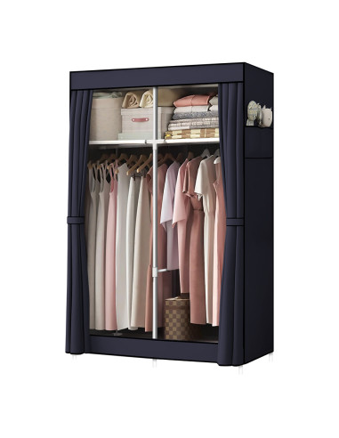 Armoire en Tissu 2 Portes avec Étagères et Barre à Vêtements, Idéale Camping
