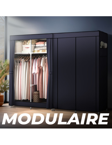 Armoire en Tissu 2 Portes avec Étagères et...