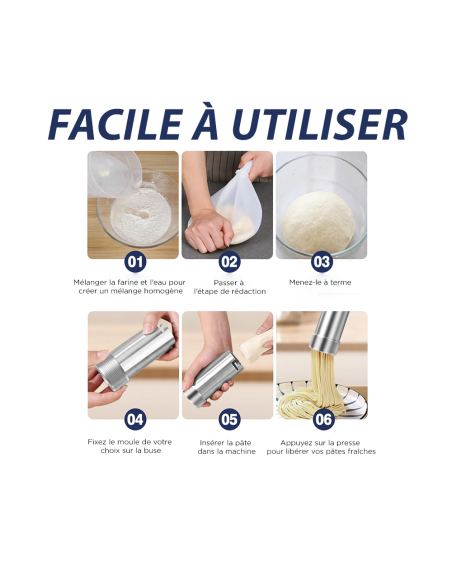 Machine à Pâtes Électrique Portable Sans Fil en Inox avec 5 Moules