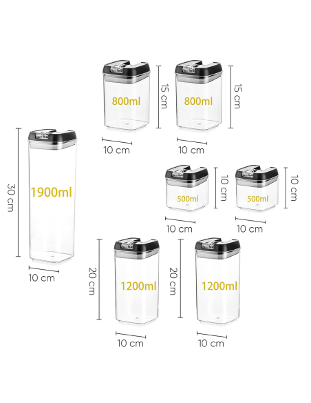 Kit de 7 Contenants Hermétiques pour Aliments, Bocaux pour Pâtes et Biscuits.