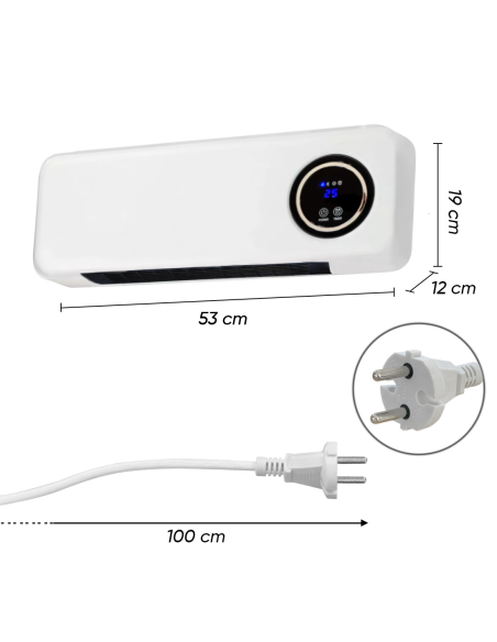 Radiateur soufflant mural 2000W avec télécommande, écran LCD et minuterie