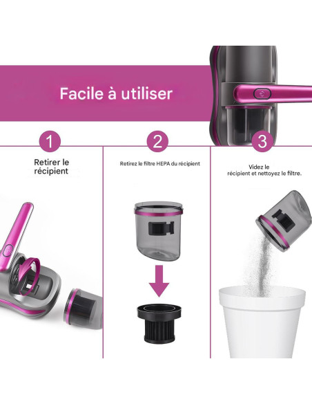 Aspirateur sans fil pour lit 100W rechargeable, avec filtre et lumière UV