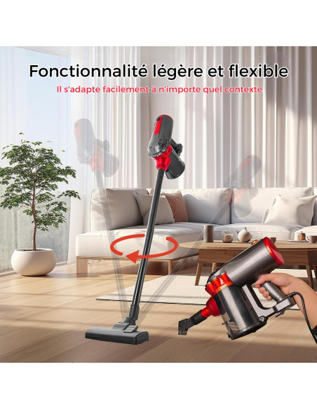 Aspirateur Cyclonique 1000W 3 en 1 Balai Électrique avec Filtre HEPA et Câble