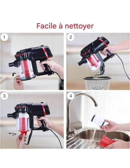 Aspirateur Cyclonique 1000W 3 en 1 Balai Électrique avec Filtre HEPA et Câble