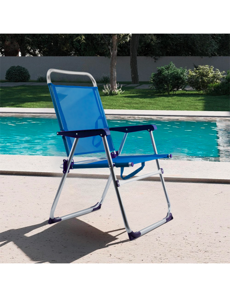 Chaise Longue de Plage en Textilène et Aluminium Transat Relax Repliable