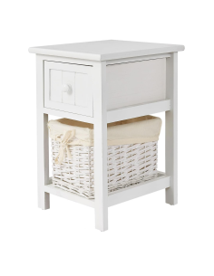 Table de chevet blanche Shabby Chic avec tiroir et panier...