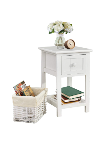 Table de chevet blanche Shabby Chic avec tiroir...