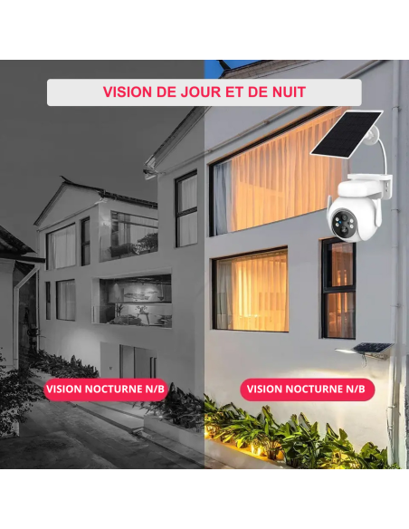 Caméra de vidéosurveillance Recharge Solaire Wi-Fi Détection et Contrôle via APP