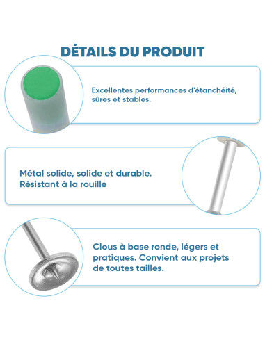 50 clous pour pistolet manuel, rivets ronds...
