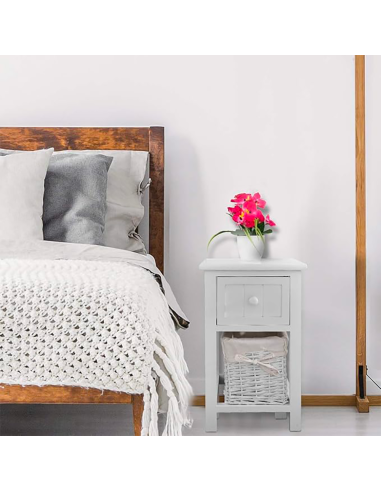 Commode en bois blanc shabby chic avec tiroir...