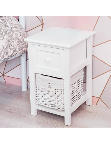 Commode en bois blanc shabby chic avec tiroir...