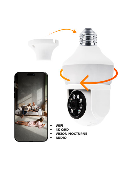 Caméra Ampoule à Douille E27 360° Wi-Fi Vision Nocturne Contrôle à Distance
