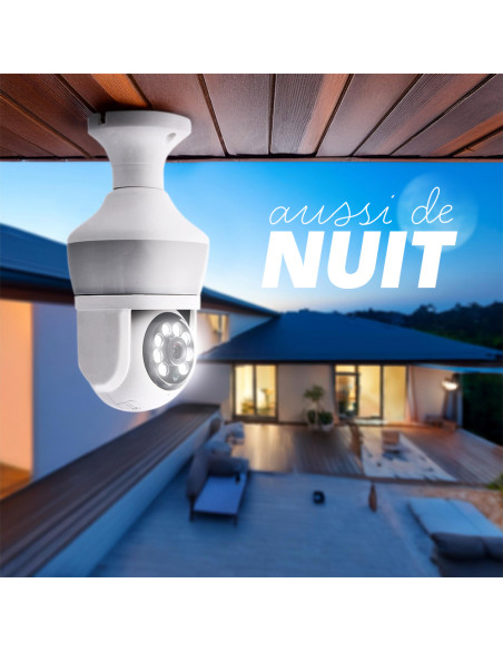 Caméra Ampoule à Douille E27 360° Wi-Fi Vision Nocturne Contrôle à Distance