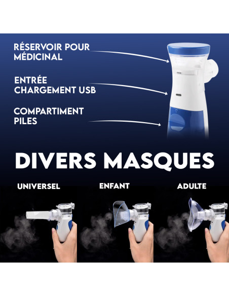 Aérosol Portable Silencieux Rechargeable à Ultrasons avec Masques