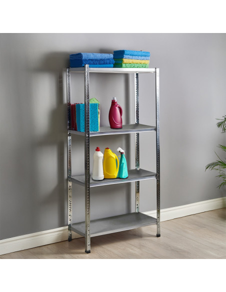 Étagère 4 niveaux Métal BLANC, étagères MDF Modulaires, capacité 160K