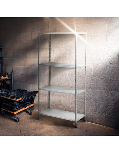 Étagère 4 niveaux Métal BLANC, étagères MDF Modulaires, capacité 160K