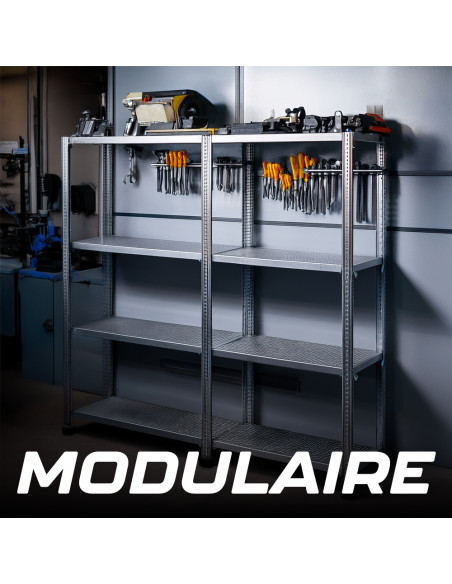 Étagère 4 niveaux Métal BLANC, étagères MDF Modulaires, capacité 160K