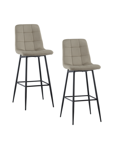 Lot 2 tabourets velours VELVETTE, structure noire, dossier et repose-pieds Beige