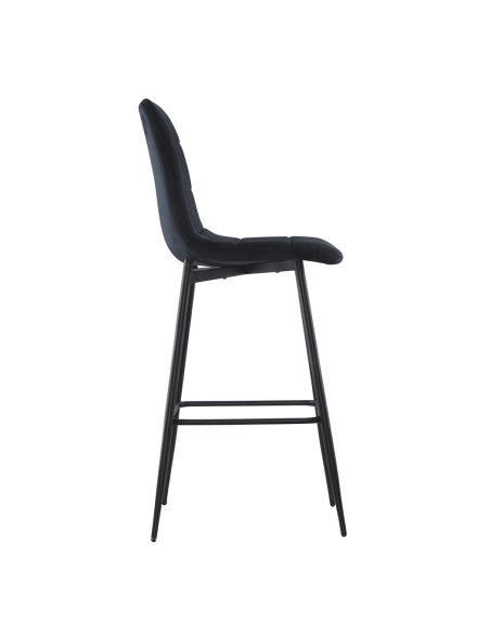 Lot 2 tabourets velours VELVETTE, structure noire, dossier et repose-pieds