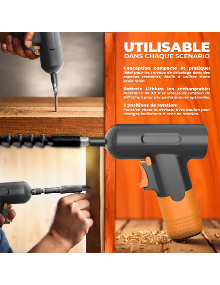 Mini Perceuse Visseuse Rechargeable 3,7V avec Kit de Mini Embouts pour Tournevis