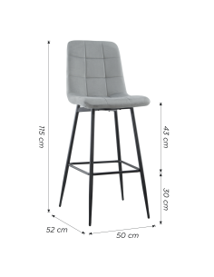 Set 4 tabourets velours VELVETTE, dossier, repose-pieds, pied noir