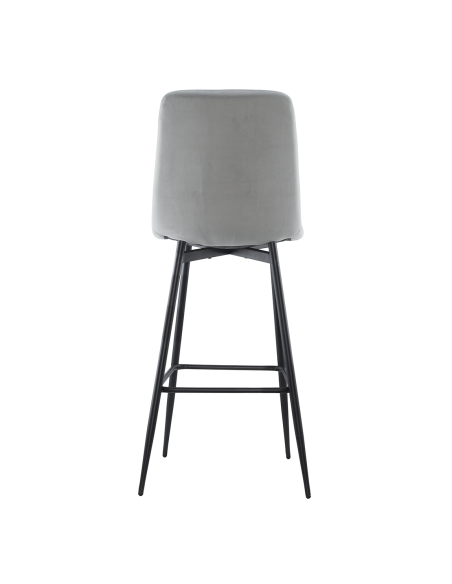 Set 4 tabourets velours VELVETTE, dossier, repose-pieds, pied noir