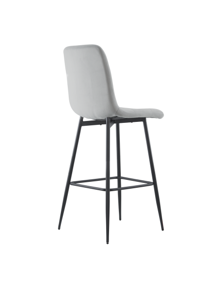 Set 4 tabourets velours VELVETTE, dossier, repose-pieds, pied noir