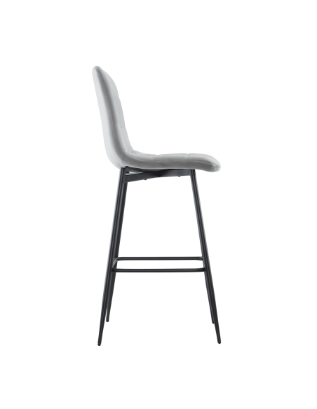 Set 4 tabourets velours VELVETTE, dossier, repose-pieds, pied noir