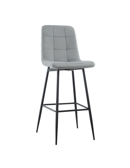 Set 4 tabourets velours VELVETTE, dossier, repose-pieds, pied noir